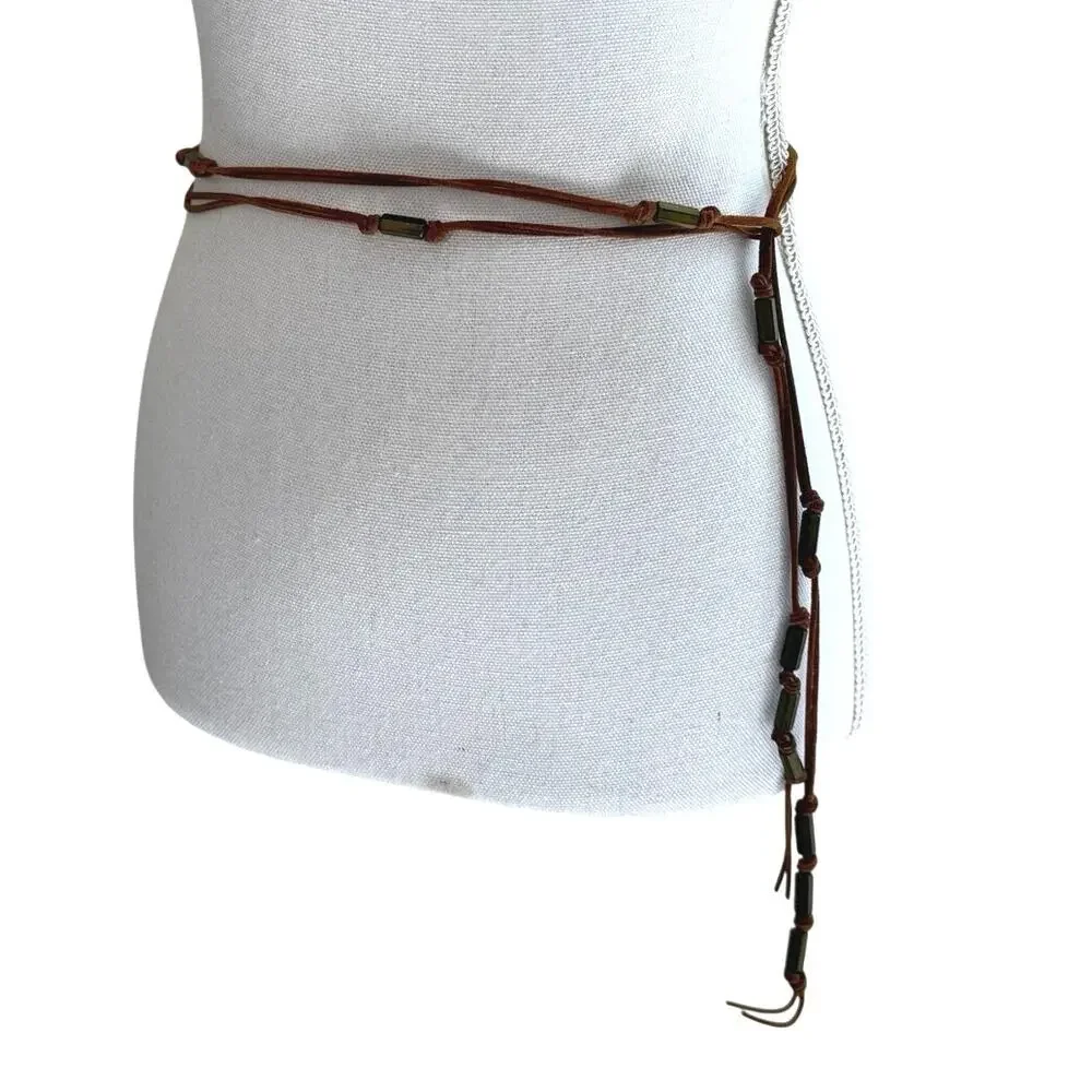 Women's brown suede and metal detail/bead belt